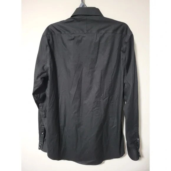 Twillory Safe Cotton Black Dress Shirt 16.5 36/37 Tailored Skull Collar Cuffs - Picture 12 of 12